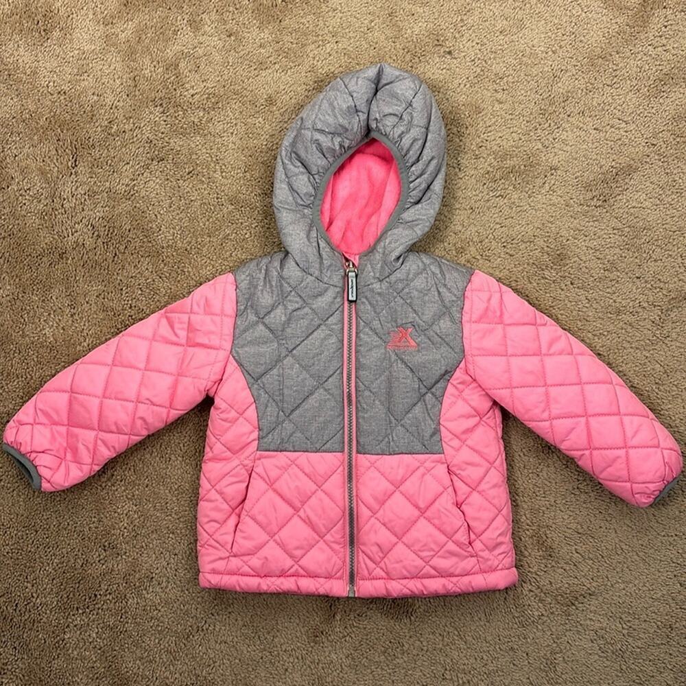 ZeroXposur Pink and Gray Quilted Hooded Girl's Jacket Coat Size 2T Toddler